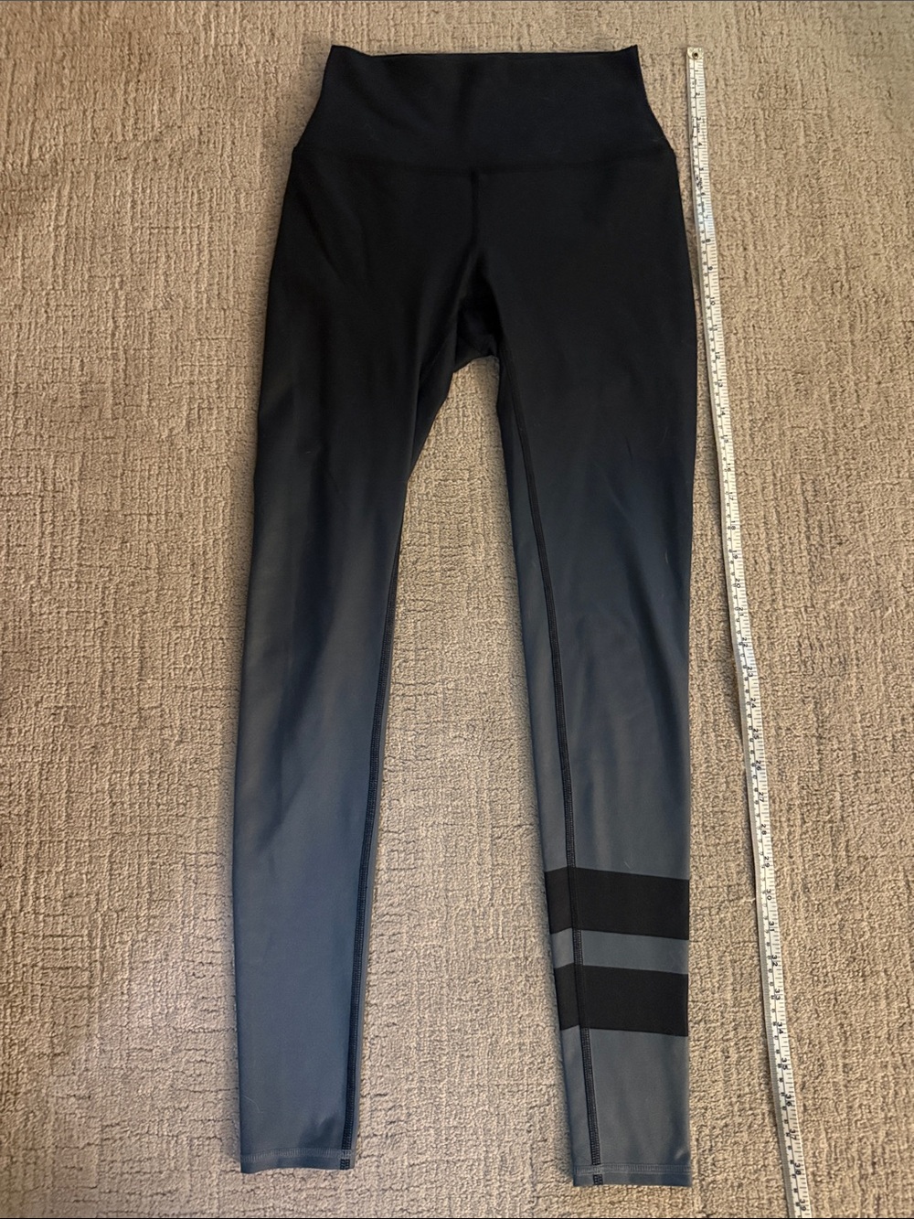 Black and Grey Alo High-Waist Leggings with Ankle Stripes